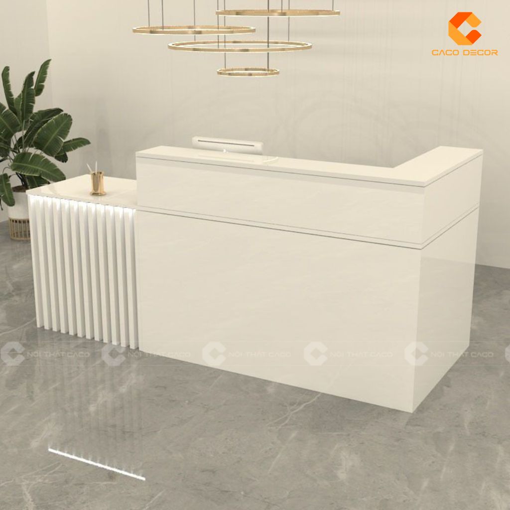 Quầy lễ tân gỗ công nghiệp QLT019 màu trắng thanh lịch