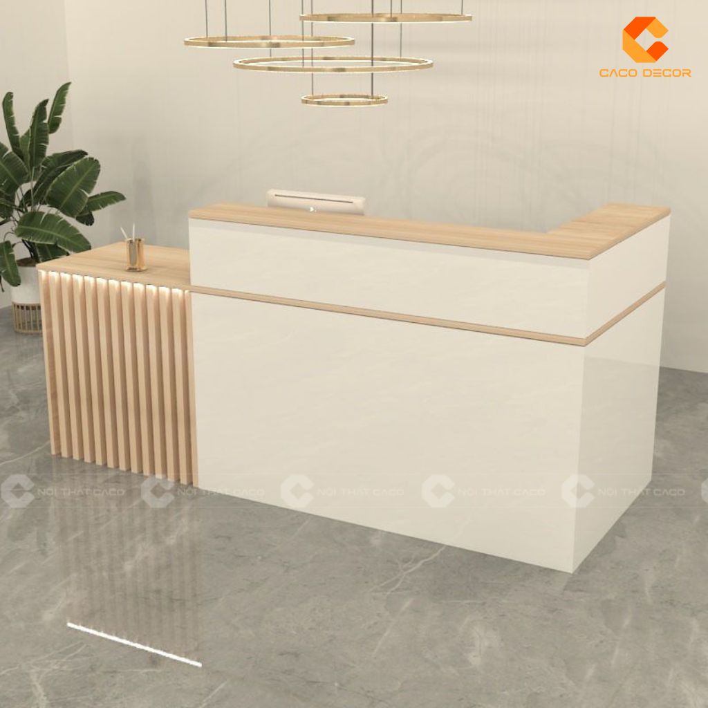 Quầy lễ tân gỗ công nghiệp QLT019 phối màu gỗ sáng