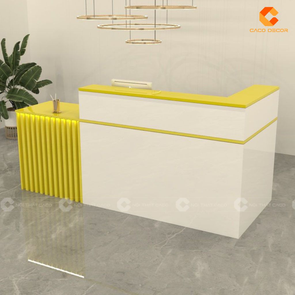 Quầy lễ tân QLT019 phối màu trắng vàng nổi bật