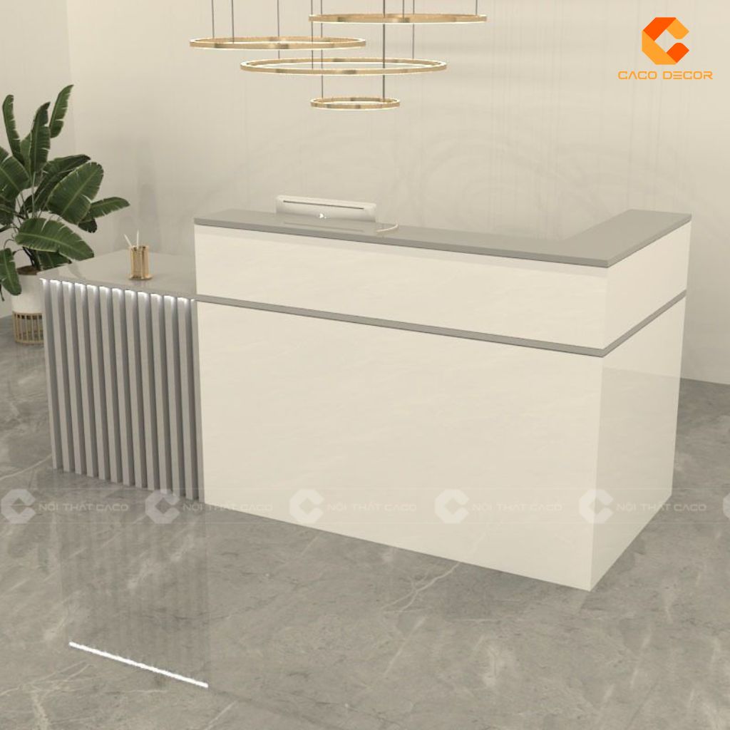 Quầy lễ tân QLT019 phối màu trắng xám hiện đại