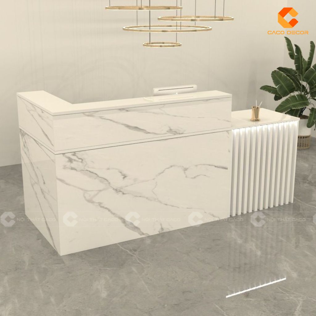 Quầy lễ tân gỗ công nghiệp QLT019 bề mặt vân đá trắng