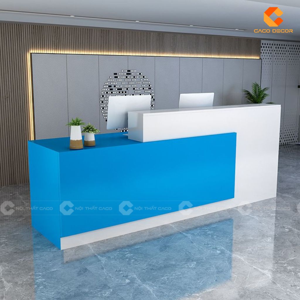 Quầy lễ tân QLT020 phối màu trắng xanh dương trẻ trung