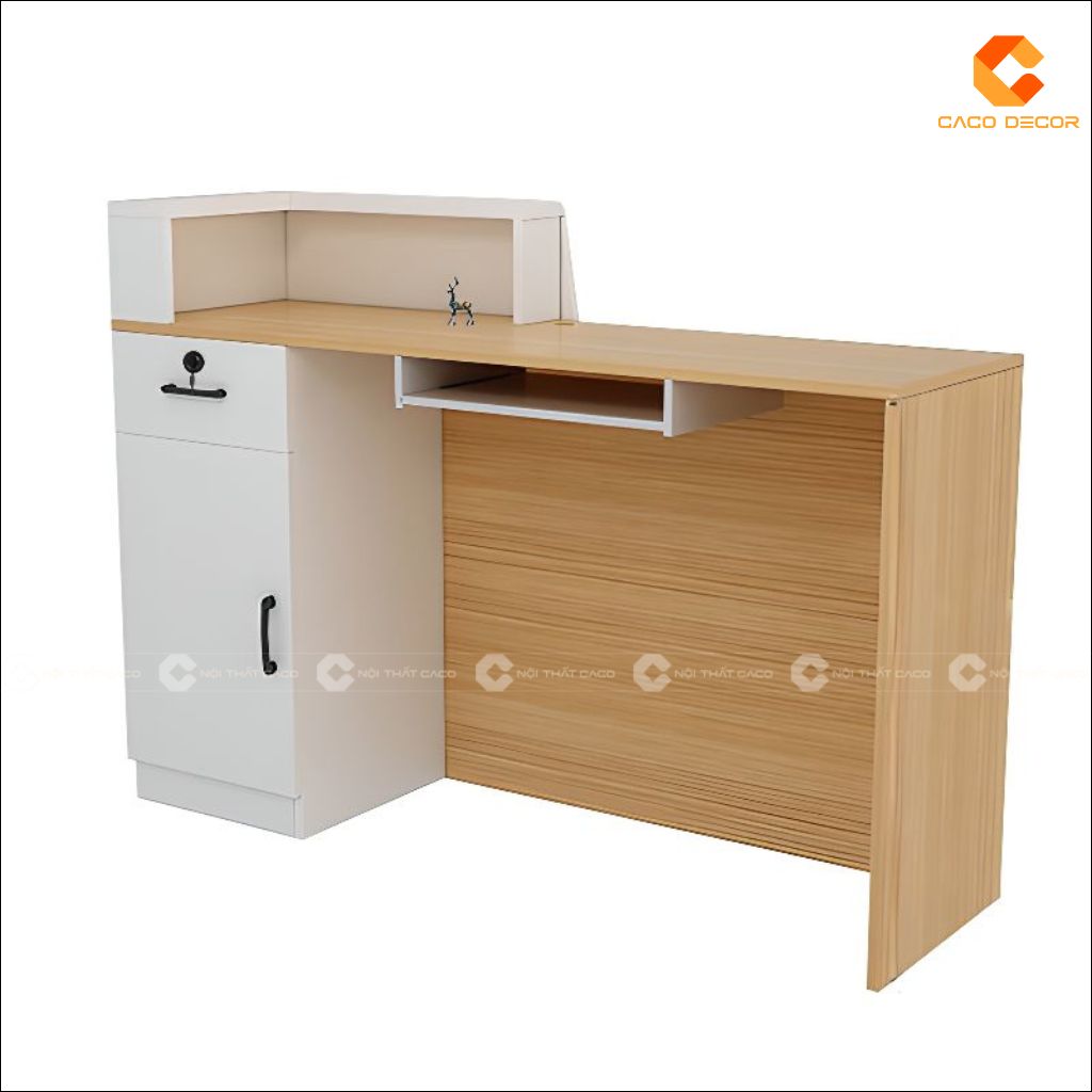 Thiết kế tổng thể quầy lễ tân gỗ công nghiệp QLT023 nhỏ gọn