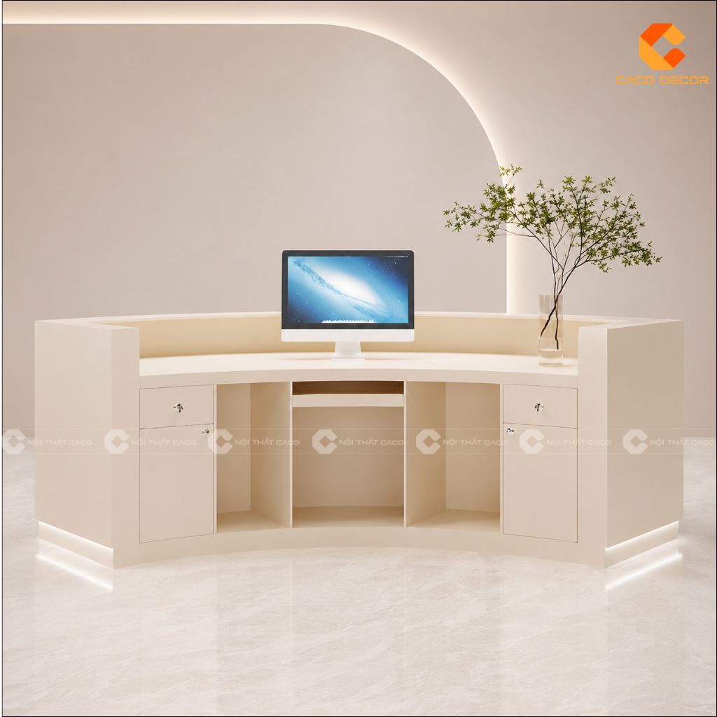 Quầy Lễ Tân Gỗ Công Nghiệp QLT024 Bo Cong Hiện Đại 3