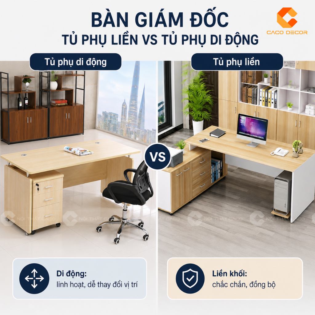Mua Bàn Giám Đốc Có Tủ Phụ Liền Hay Tủ Di Động Sẽ Tiện Hơn? 23