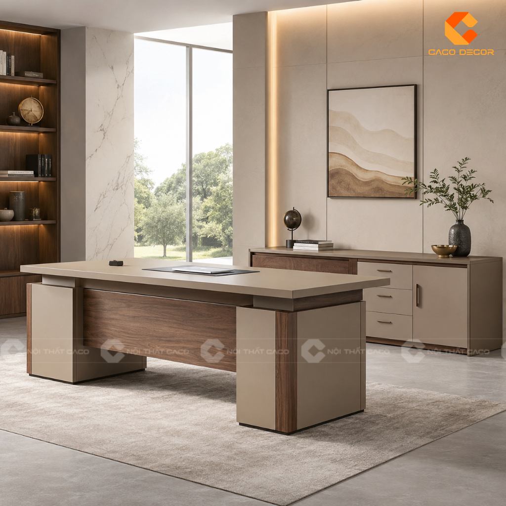 Thiết kế tủ phụ đồng bộ cho bàn giám đốc