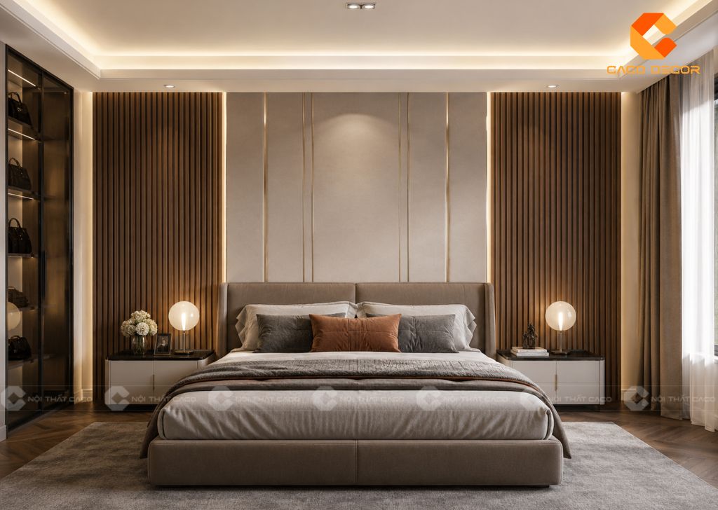 Thiết kế vách đầu giường phòng ngủ hiện đại