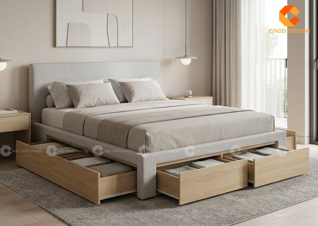 Thiết kế nội thất phòng ngủ thông minh có giường hộc kéo