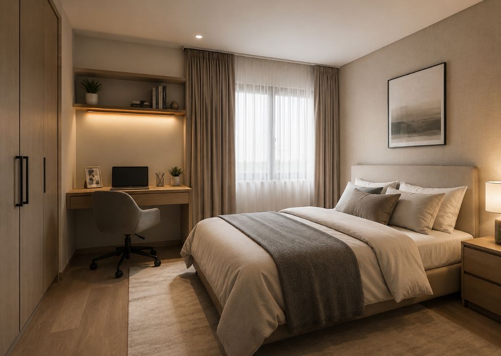 Thiết kế phòng ngủ có bàn làm việc nhỏ