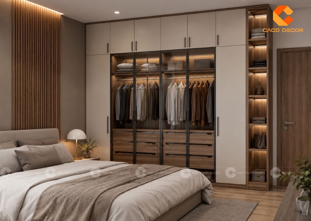 Thiết kế tủ quần áo kịch trần cho phòng ngủ
