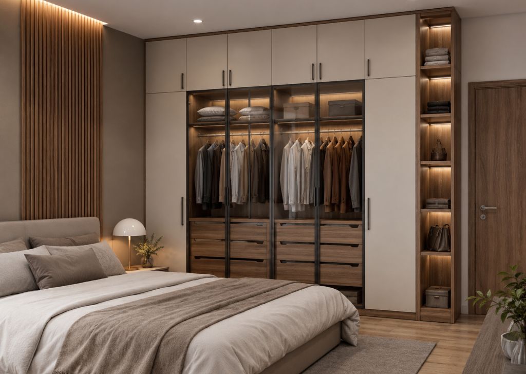Thiết kế tủ quần áo kịch trần cho phòng ngủ