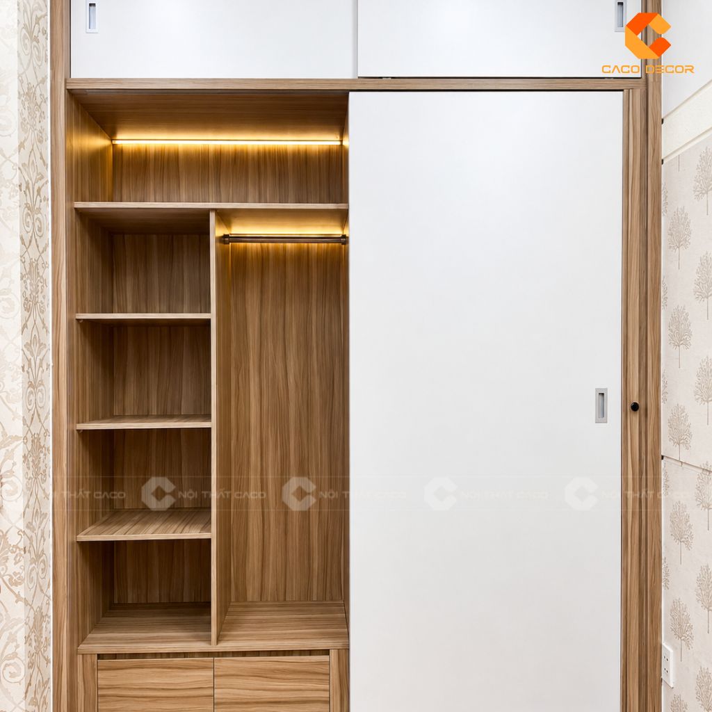 Tủ áo lùa 2 cánh có khoang treo tiện dụng