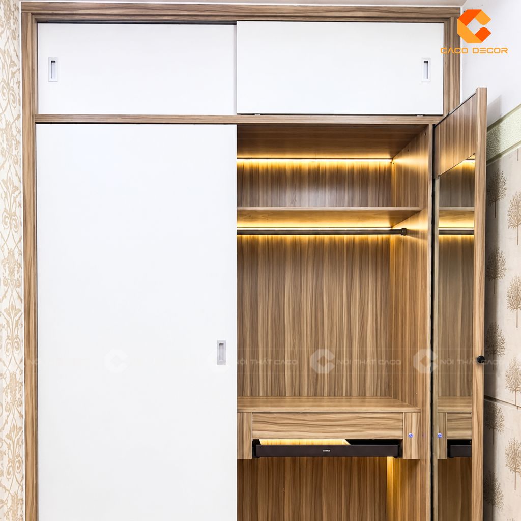Tủ áo lùa 2 cánh kết hợp cánh gương