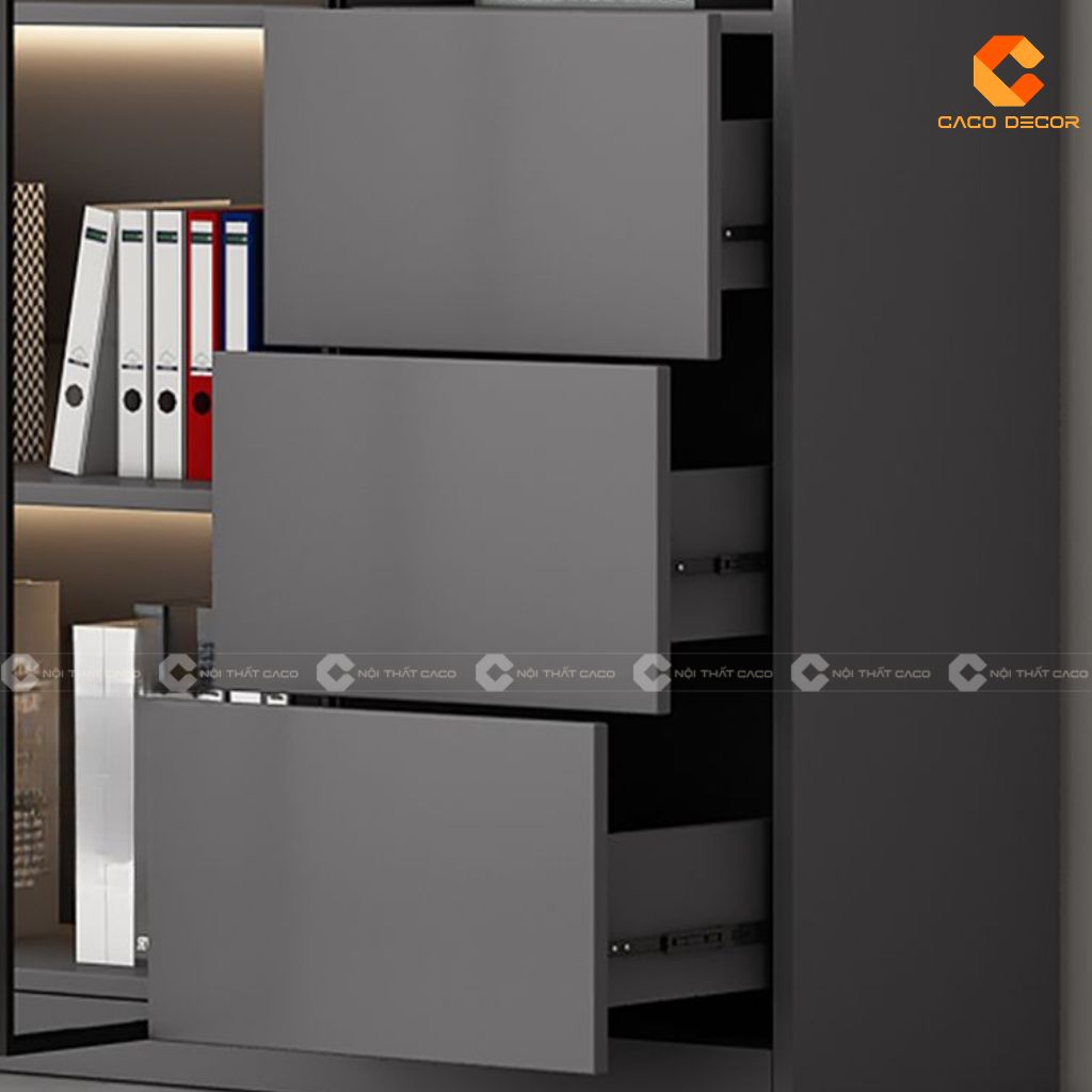 Tủ hồ sơ gỗ công nghiệp THS029 cánh kính phối hộc kéo