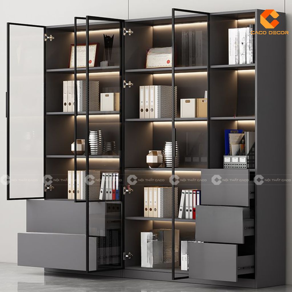 Tủ hồ sơ gỗ công nghiệp THS029 màu xám đậm cao cấp