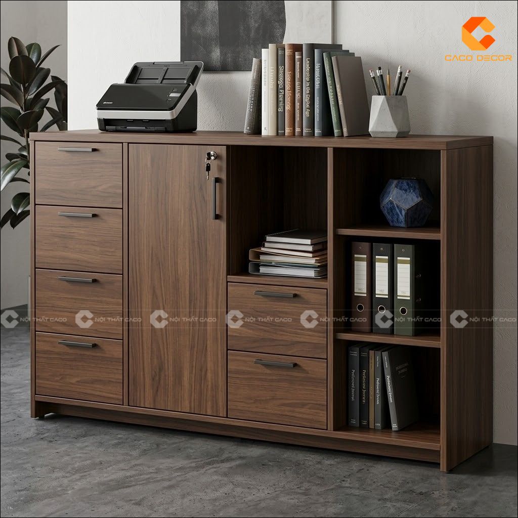 Tủ hồ sơ gỗ công nghiệp THS032 có hộc kéo và cánh khóa