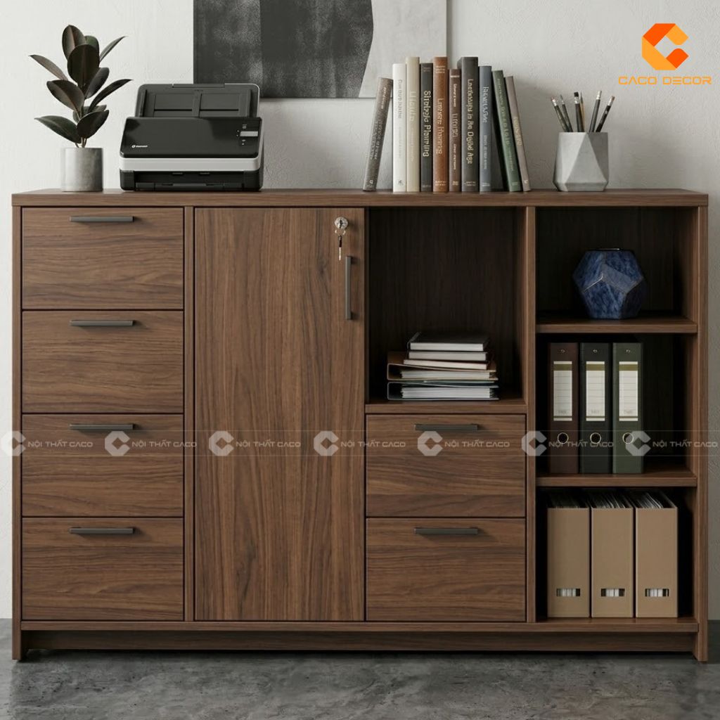 Tủ hồ sơ gỗ công nghiệp THS032 màu vân gỗ sang trọng