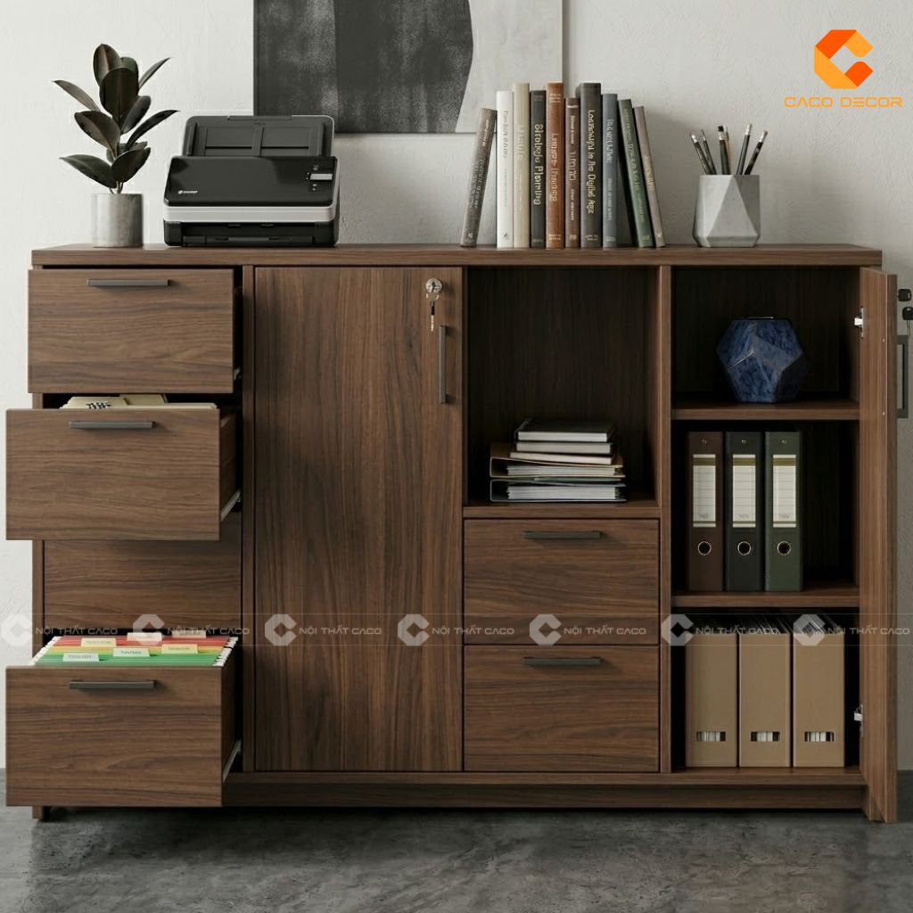 Tủ hồ sơ gỗ công nghiệp THS032 nhiều hộc lưu trữ
