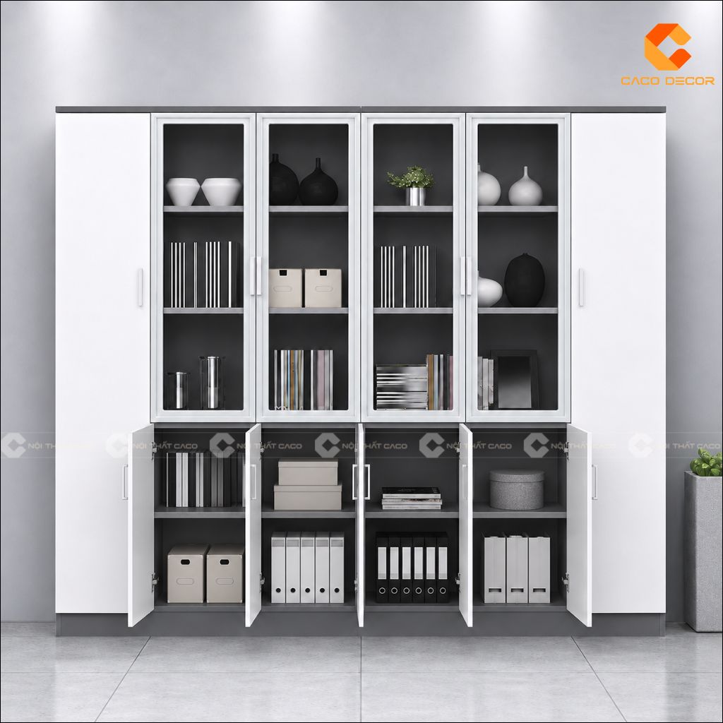 Tủ Hồ Sơ Gỗ Công Nghiệp THS033 Cánh Kính Văn Phòng 1