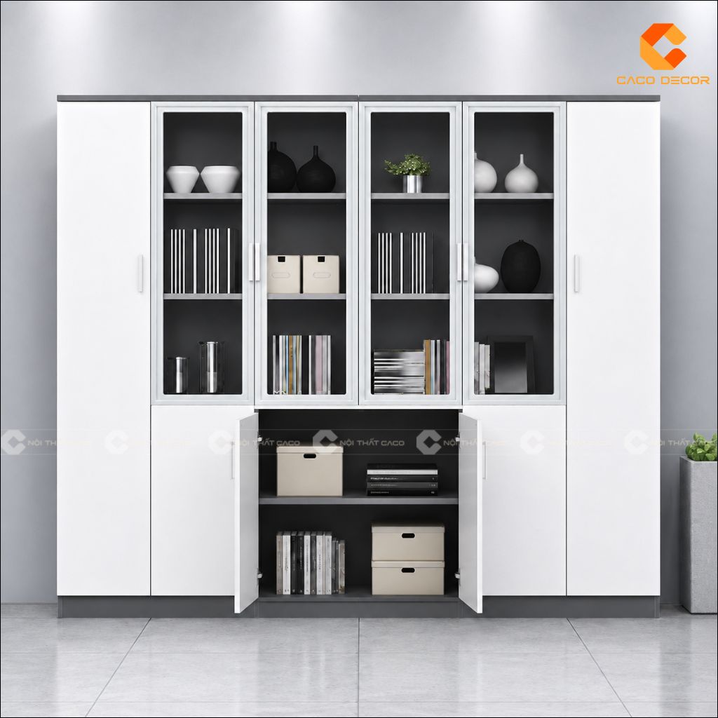 Tủ Hồ Sơ Gỗ Công Nghiệp THS033 Cánh Kính Văn Phòng 3