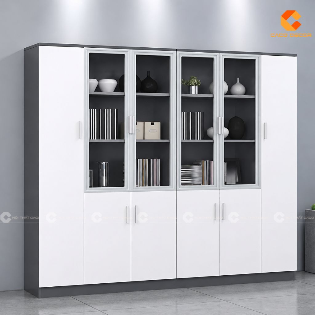 Tủ Hồ Sơ Gỗ Công Nghiệp THS033 Cánh Kính Văn Phòng 4