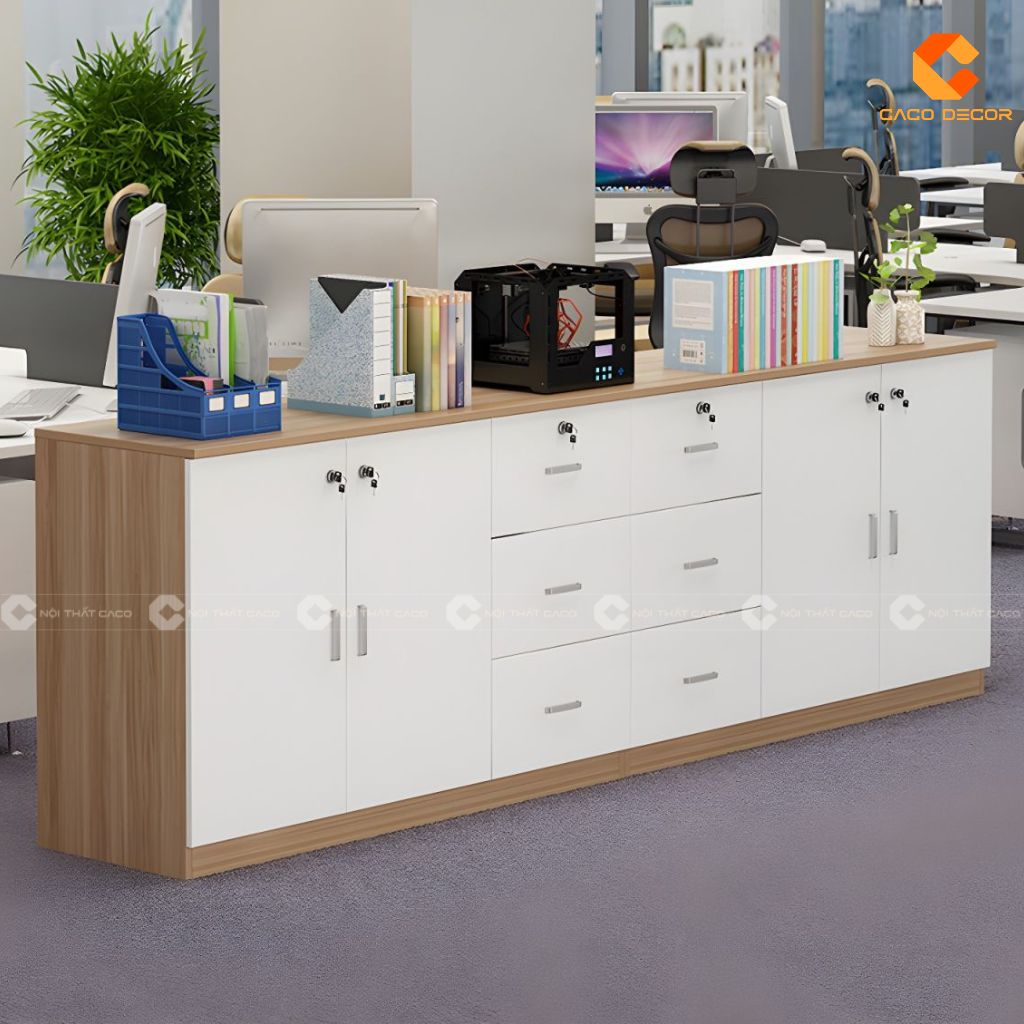 Tủ hồ sơ gỗ công nghiệp THS036 phối trắng vân gỗ