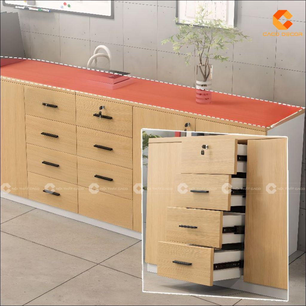 Tủ hồ sơ gỗ công nghiệp THS037 ngăn kéo có khóa