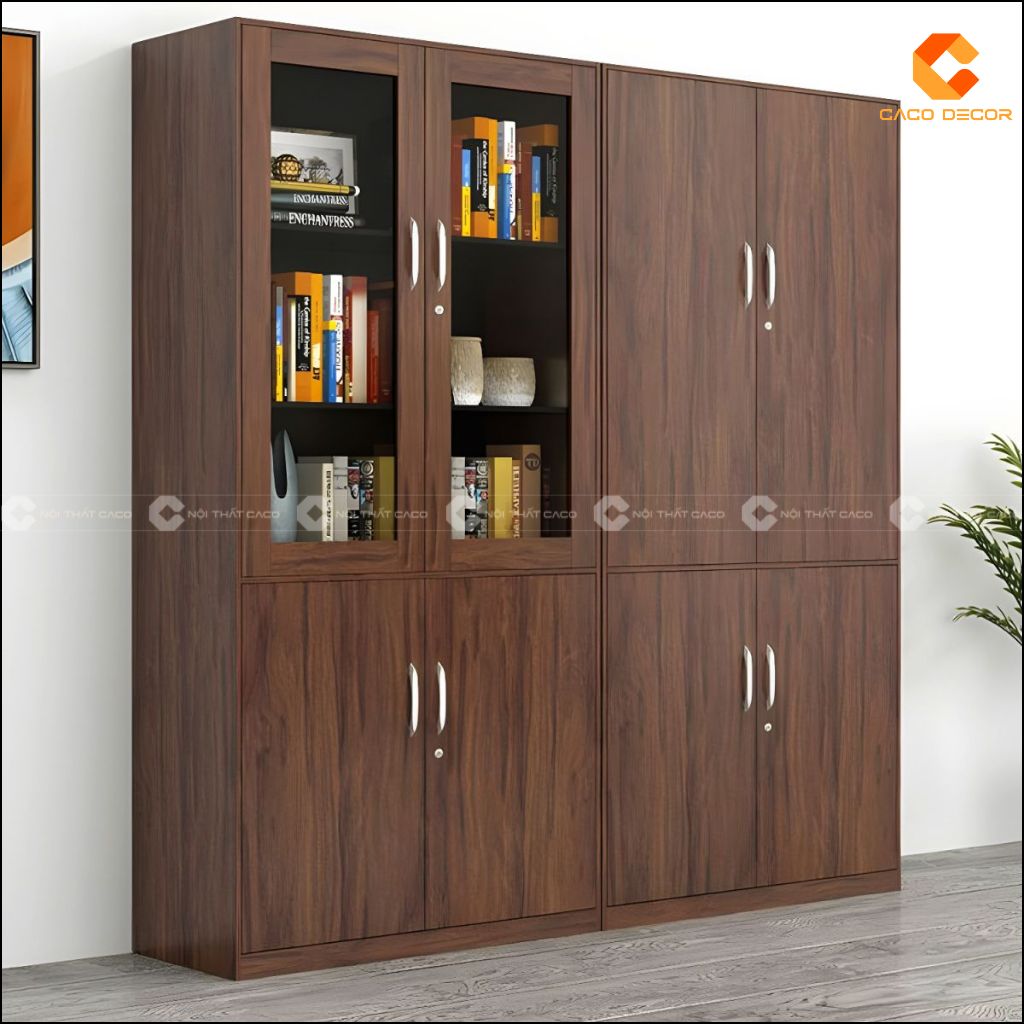 Tủ hồ sơ gỗ công nghiệp THS039 2 khối cao màu vân gỗ