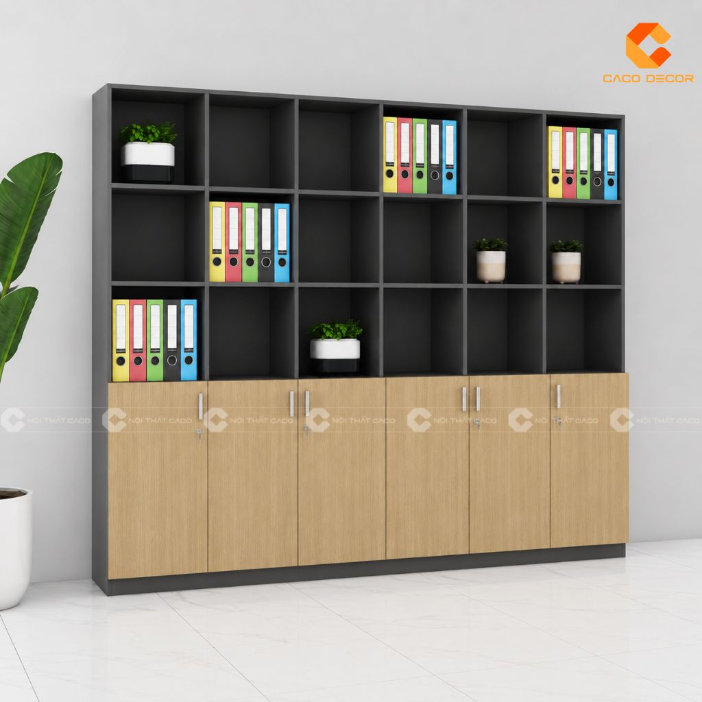 Tủ hồ sơ gỗ công nghiệp THS041 thiết kế kệ mở phía trên