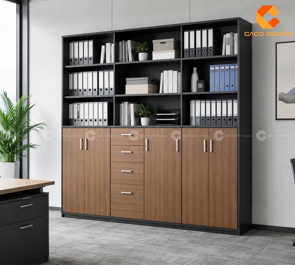 Tủ tài liệu giám đốc MDF phủ Melamine màu vân gỗ tự nhiên