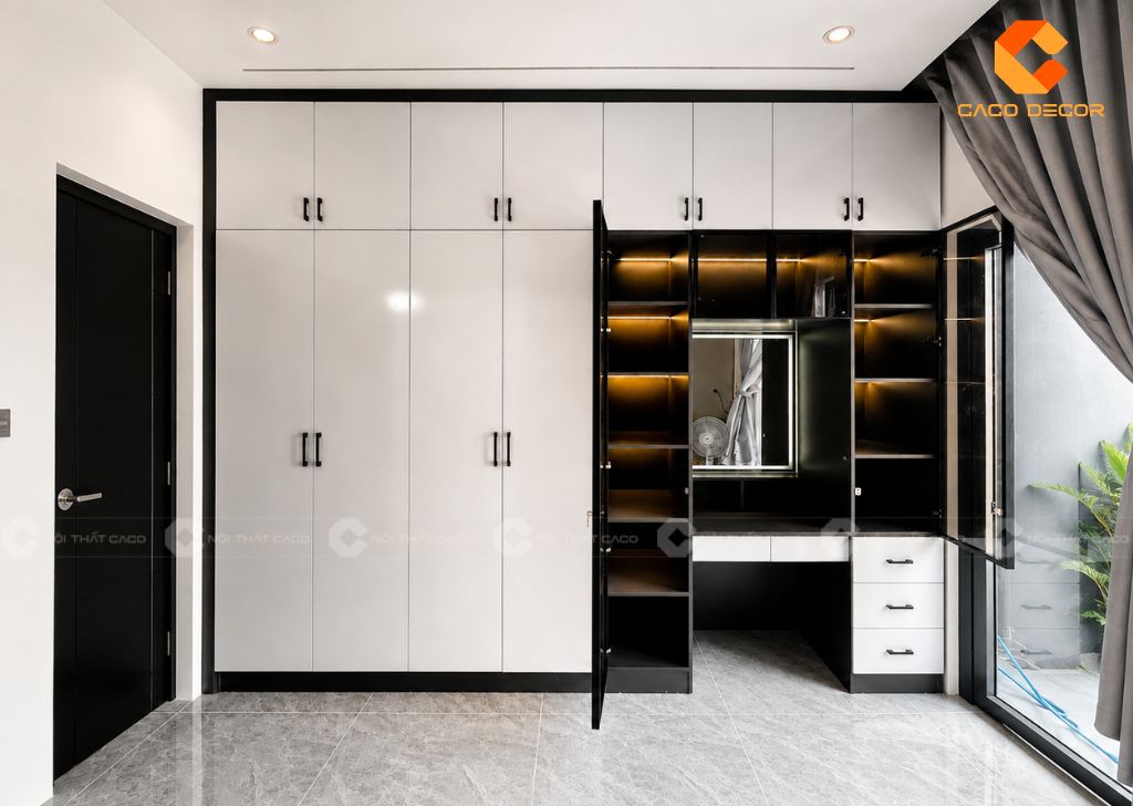 Tủ quần áo cánh mở kết hợp góc trang điểm tiện nghi