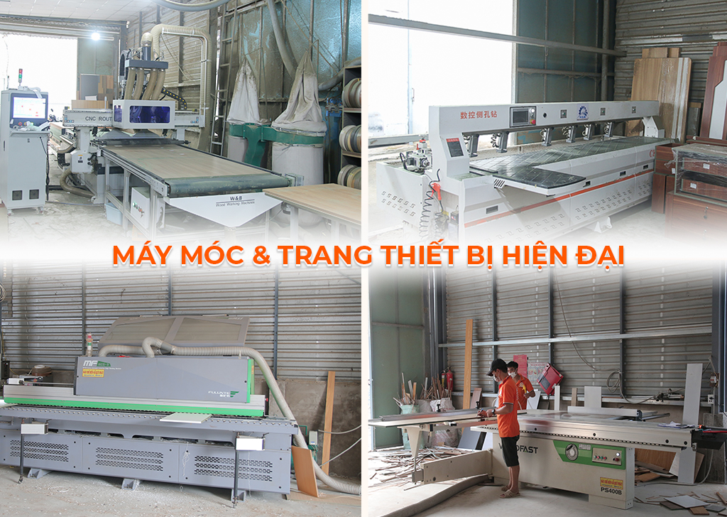 Combo phòng ngủ CBPN159 được sản xuất bằng máy móc và thiết bị hiện đại