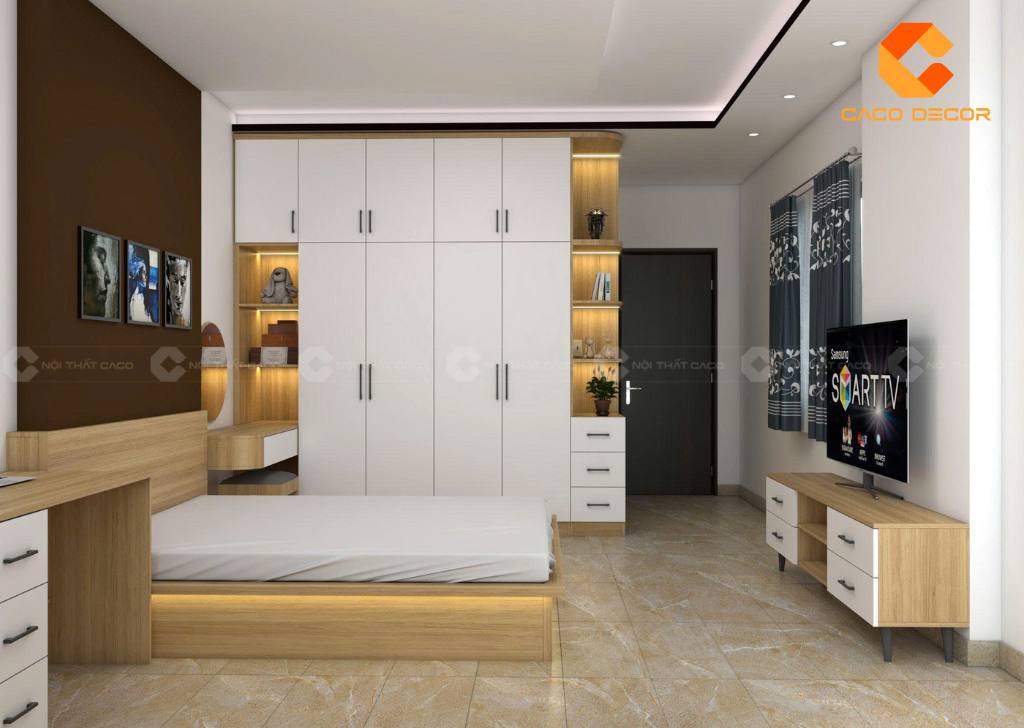 Combo phòng ngủ CBPN158 sử dụng gỗ MDF phủ melamine cao cấp