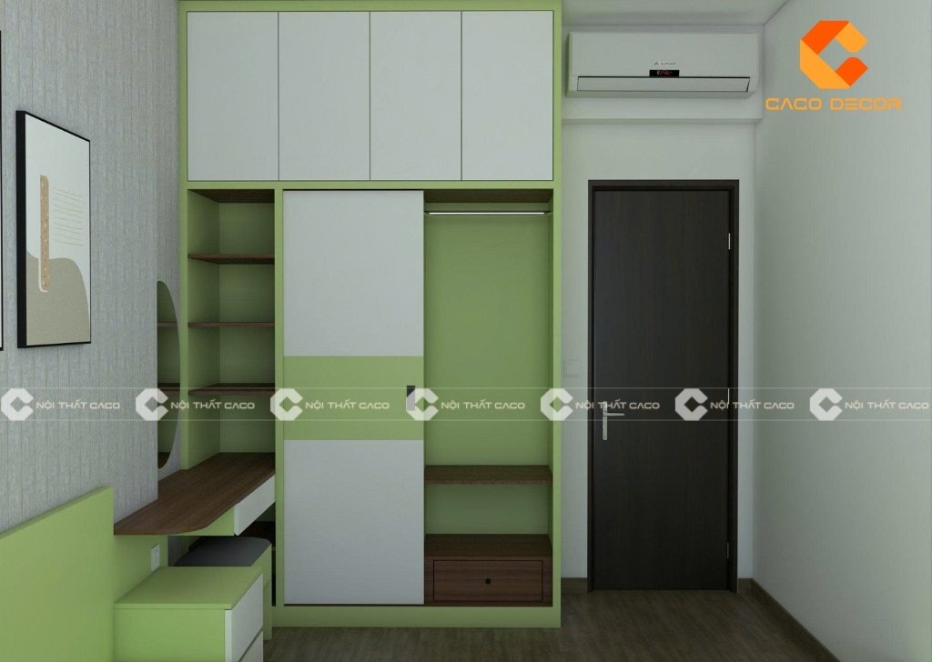 Tủ quần áo được thiết kề liền với bàn trang điểm tiện lợi