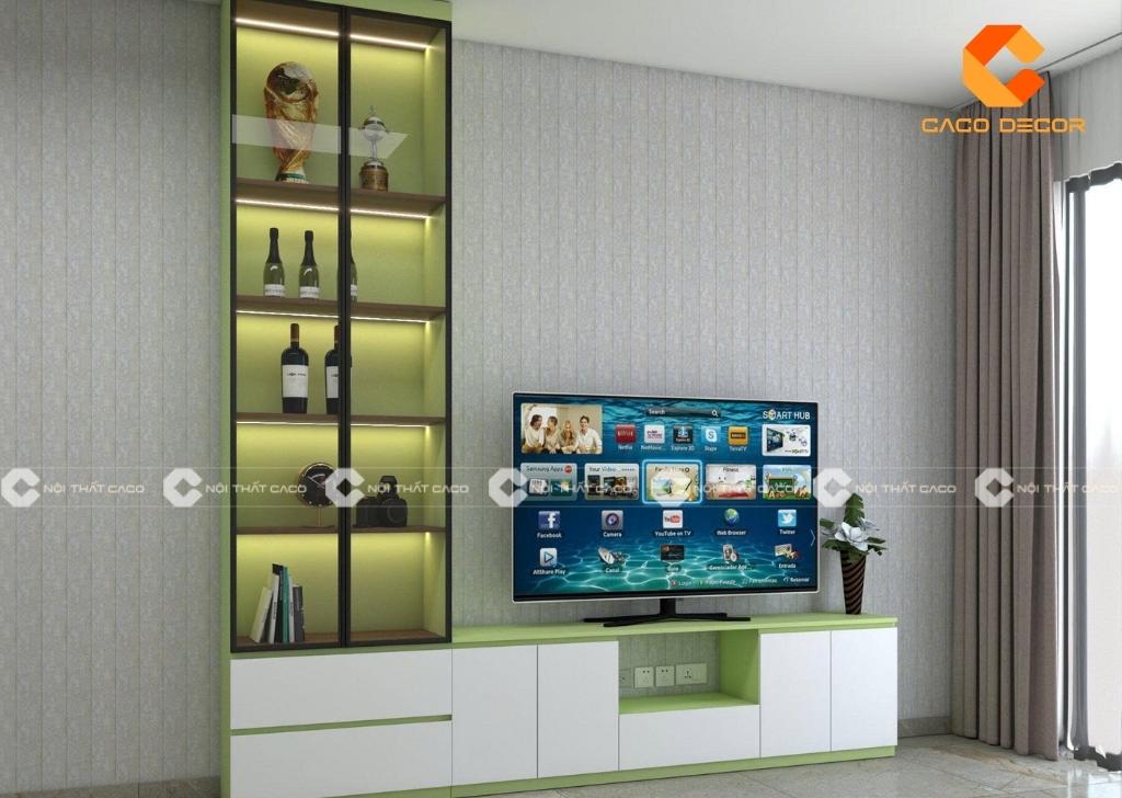 Kệ tivi kết hợp với tủ rượu có đèn LED sang trọng