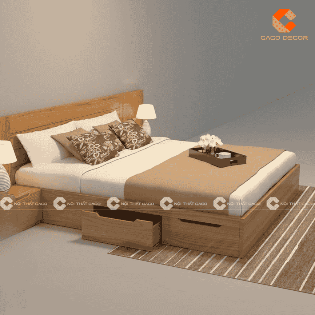 Giường ngủ có khoang chứa đồ được làm từ gỗ tự nhiên cao cấp