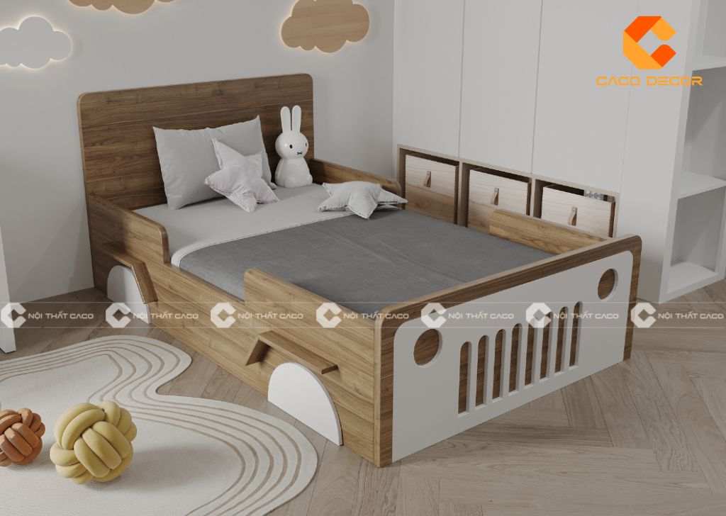 Giường ngủ trẻ em cao cấp làm bằng gỗ thông minh và hiện đại 1