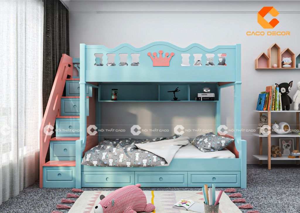 Giường ngủ trẻ em cao cấp làm bằng gỗ thông minh và hiện đại 4