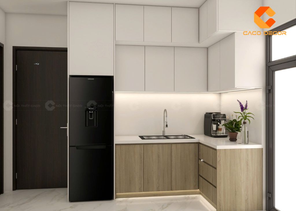 Tủ bếp gỗ công nghiệp TBM061 phủ Melamine cao cấp