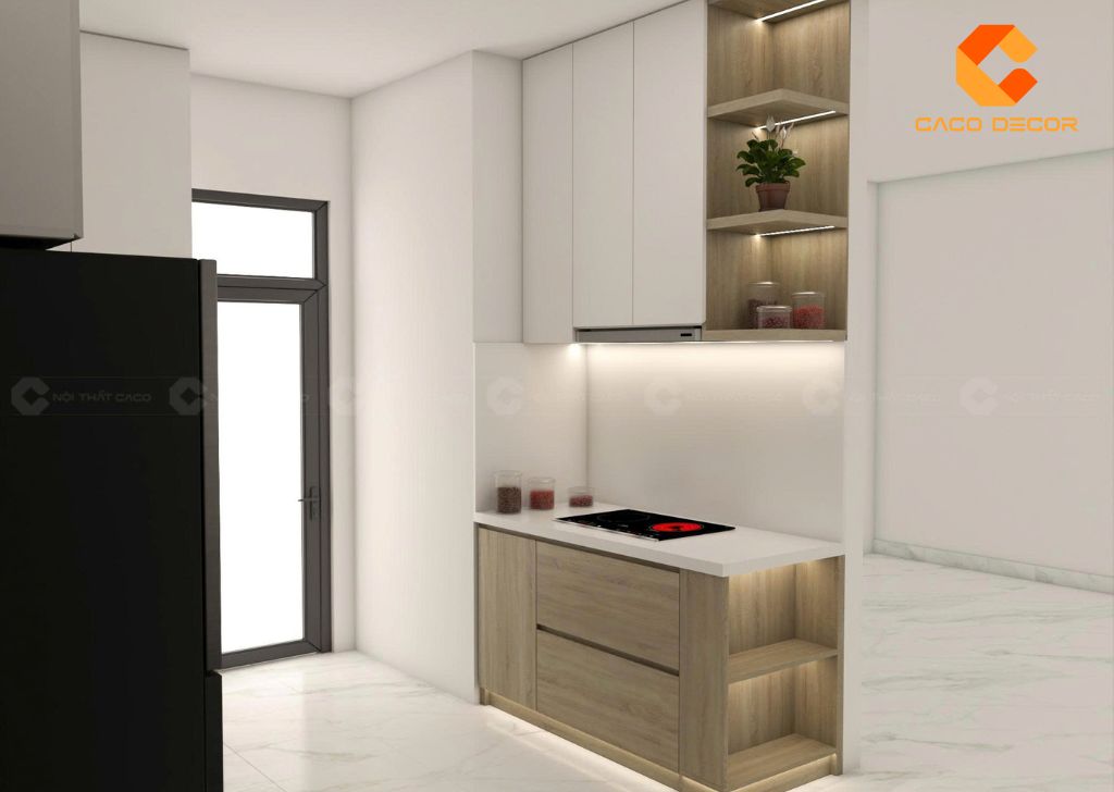 Tủ bếp gỗ công nghiệp TBM061 phối vân gỗ đẹp