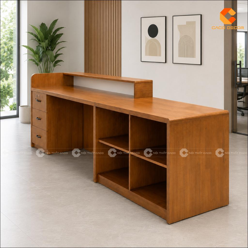 Quầy Lễ Tân Gỗ Tự Nhiên QLT036 Phủ Veneer Cao Cấp CaCo 4