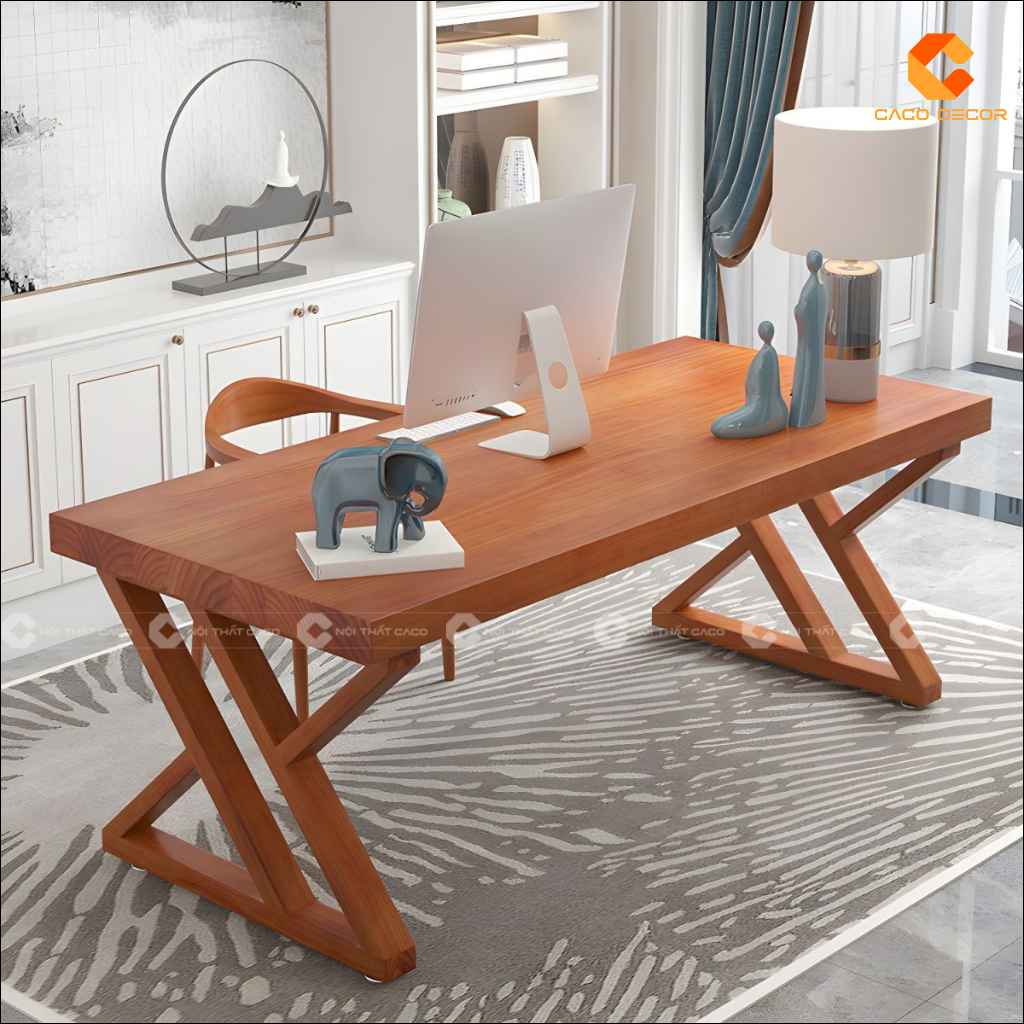 Bàn Giám Đốc Gỗ Tự Nhiên BGD058 Chân Chữ X Độc Đáo 6