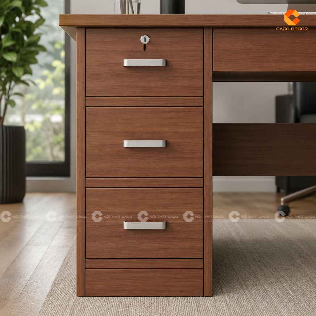 Bàn giám đốc gỗ MDF BGD027 với nhiều hộc kéo lưu trữ