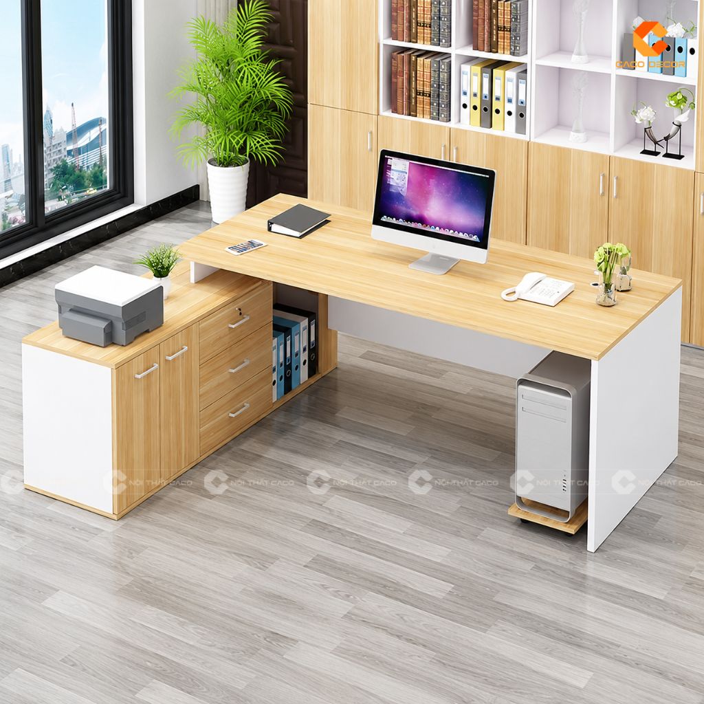 Thiết kế bàn giám đốc BGD09 chữ L có tủ phụ tiện dụng