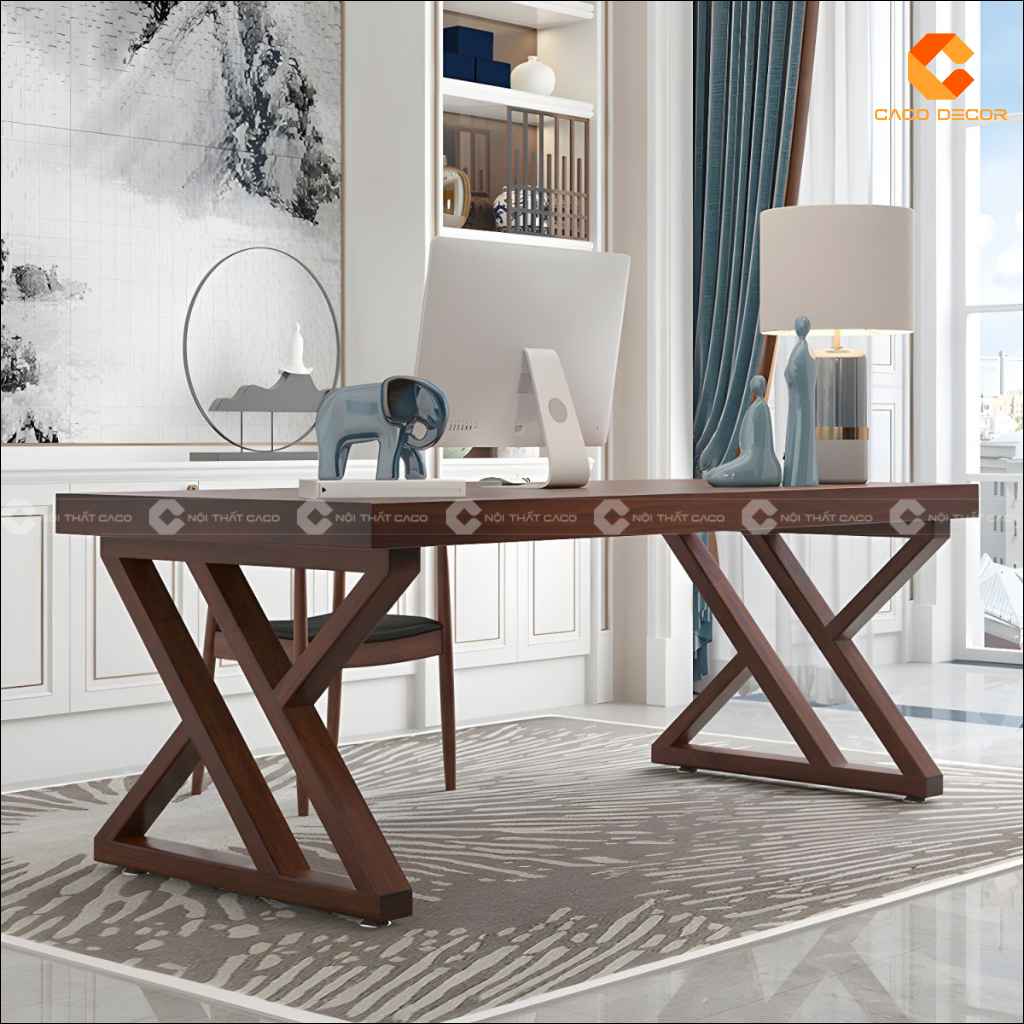 Bàn Giám Đốc Gỗ Tự Nhiên BGD058 Chân Chữ X Độc Đáo 5
