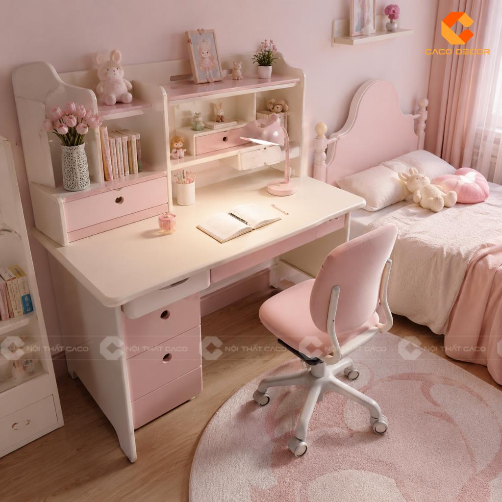 20+ Mẫu Bàn Học Cho Bé Gái Đẹp, Tiện Dụng Mùa Tựu Trường 9