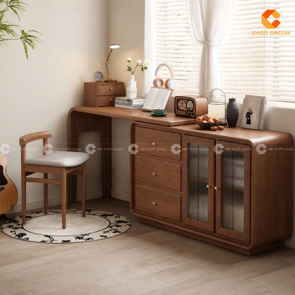 Bàn Làm Việc Tại Nhà Gỗ Tự Nhiên BLV057 Liền Tủ Tiện Nghi 1