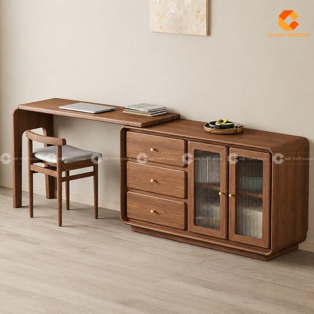 Bàn Làm Việc Tại Nhà Gỗ Tự Nhiên BLV057 Liền Tủ Tiện Nghi 2