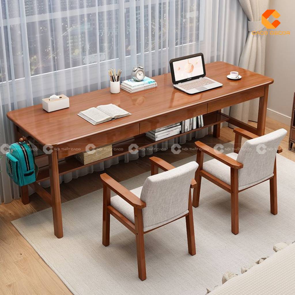 Bàn làm việc BLV061 màu nâu kết hợp hai ghế ngồi