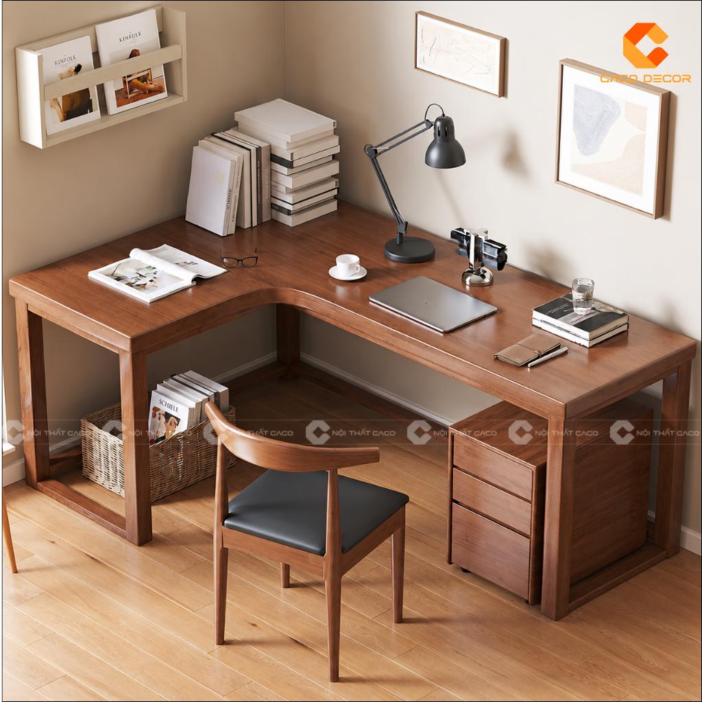 Bàn làm việc chữ L BLV049 màu nâu gỗ